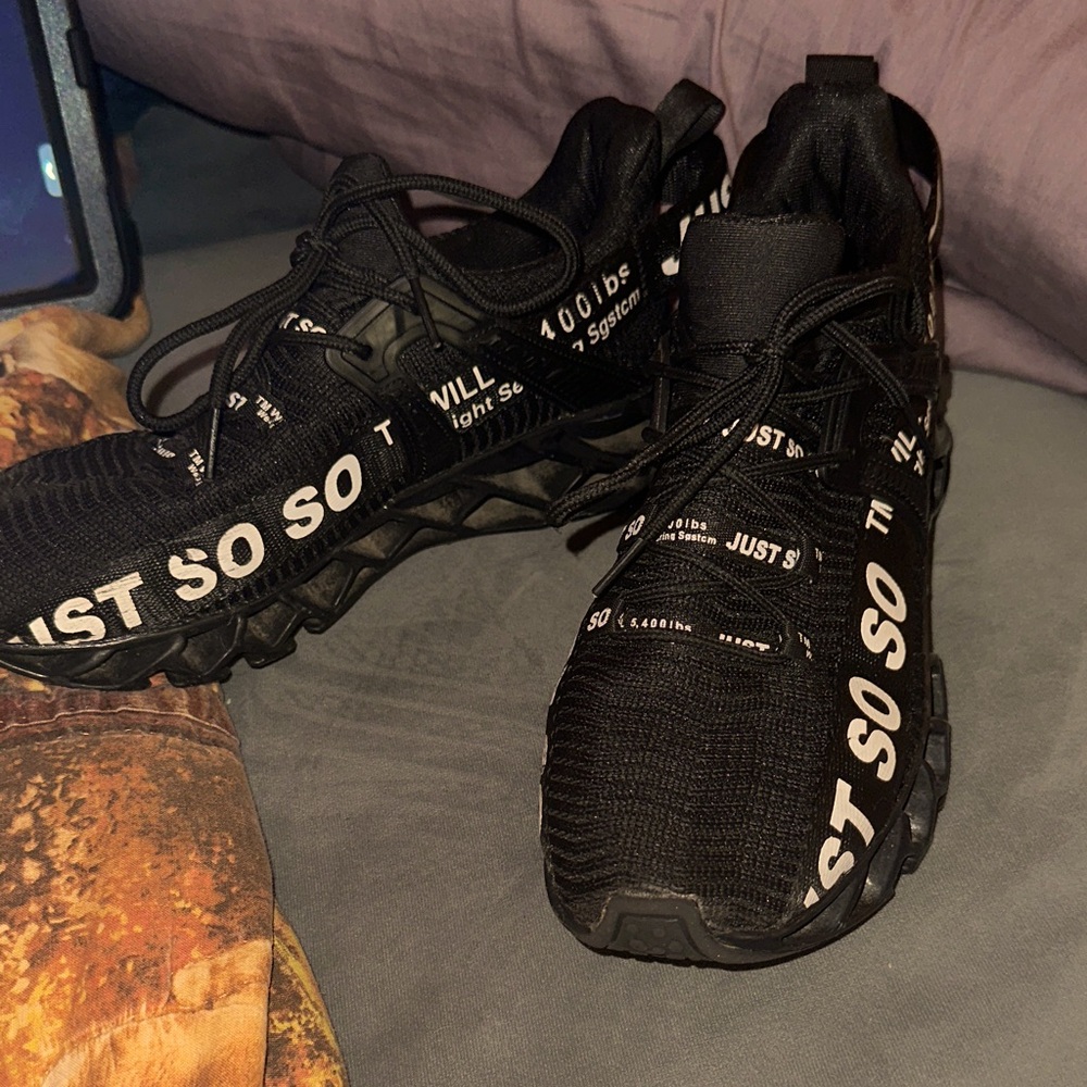 Black Athletic Sneakers with White Text